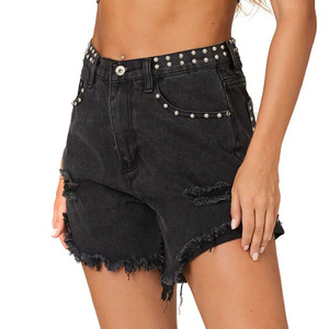 Pantalones de mezclilla personalizados de talla grande con remaches de cintura alta para mujer - Product Image 1