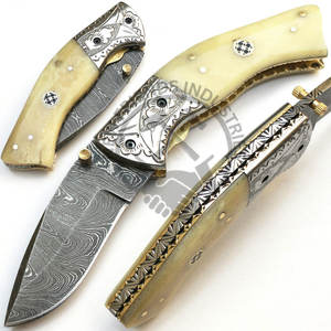 มีดพับพับได้ทำจากไม้เหล็กดามัสกัสแบบปรับแต่งได้ปลอกหนังใช้กลางแจ้งยุทธวิธีล่าสัตว์มีดต่อสู้ - Product Image 2