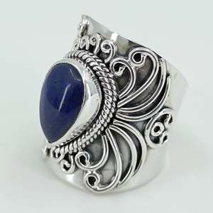 925 Sterling Silver Handmade <b>Statement</b> <b>Ring</b> Lapis Lazuli Gemstone Natural Blue Pear Shape Boho September Birthstone Jewelry Gift - Product Image 2