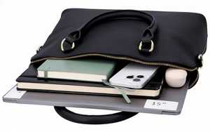 Black Genuine Leather <b>Laptop</b> Tote Bag <b>for</b> <b>Women</b> 15 Inch Business Work Shoulder <b>Handbag</b> Large Crossbody Purse - Product Image 6