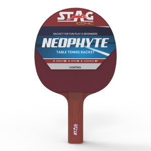 Raquette de tennis de table Stag Iconic Neophyte Series en bois de frêne, caoutchouc à picots, 5 plis, durable, 158x152mm, poids 200g, pour le sport - Product Image 1