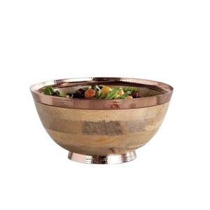 Bol de mélange de haute qualité, prix de gros, fond et dessus en cuivre, bol de service alimentaire en bois de mangue, conception personnalisée, taille, emballage et Logo - Product Image 1