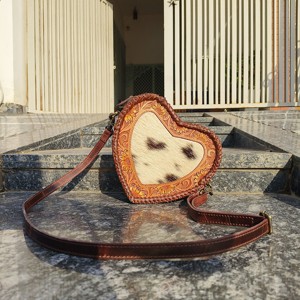 El mejor vendedor, bolso cruzado en forma de corazón de cuero genuino con herramientas para el pelo para mujer, bolso floral de cuero genuino occidental, bolso bandolera - Product Image 5