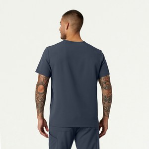 Ensembles d'uniformes médicaux pour hommes personnalisés, entièrement sur mesure, en matière spandex/polyester, détection des aiguilles, fusion sans couture, col montant, manches courtes - Product Image 3