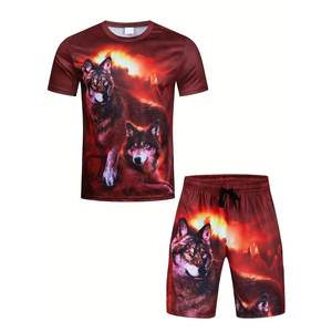 Ensemble double personnalisé pour hommes Ensemble double pour hommes Couleur unie Ensemble short t-shirt à manches courtes mince d'été pour le fitness - Product Image 1