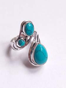 Handmade <b>Turquoise</b> Gemstone <b>Ring</b> in 925 Sterling Silver Adjustable Boho Statement Jewelry - Product Image 2