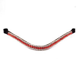 Artisanat de qualité-extrémités de boucle personnalisées-bande de sourcil de cheval en cuir en forme de vague-3 rangées de cristal rouge et argent bling-toutes tailles - Product Image 1