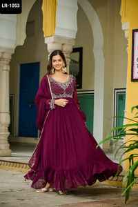 Las últimas mujeres usan Faux Blooming con cuentas bordado trabajo Anarkali vestidos y Faux Blooming con diseñador encaje borde Dupatta - Product Image 3