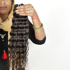 Venta al por mayor de extensiones de cabello humano natural de doble trama natural suave y rizado Virgen sin procesar fabricante indio templo - Product Image 6