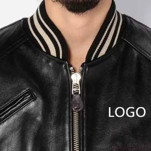 Veste de baseball en cuir noire personnalisée de haute qualité brodée pour hommes Zip-Up Varsity Design pour l'hiver - Product Image 6