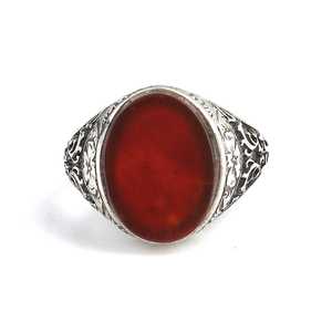 Anillo de Hombre de Plata de Ley 925 Chapado en Oro Rosa con Ágata Ovalada, Joyería de Piedras Preciosas Naturales con Patrón Vintage - Product Image 3