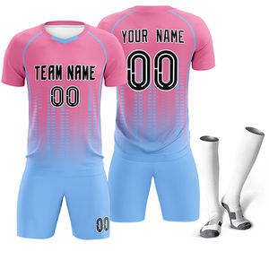 Nuevo Kit de logotipo de equipos personalizados uniforme de fútbol de sublimación negro rosa para unisex con Personalización completa secado rápido transpirable - Product Image 1