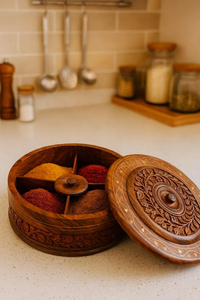 Boîte à épices traditionnelle en bois pour le stockage de masala indien, améliorant l'expérience culinaire authentique - Product Image 5