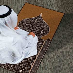 Tapis de prière islamique : Tapis de culte orange, lavable en machine, tapis imprimé, avec tapis à poils doux - Product Image 2