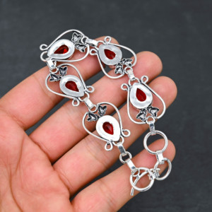 สร้อยข้อมือโซ่ชุบเงิน925ทำด้วยมือพลอยโกเมนสีแดงดีไซน์เนอร์ของขวัญเครื่องประดับชั้นดีจากนักออกแบบในห้องปฏิบัติการ - Product Image 3