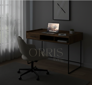 Stylish Wooden Work Desk with Drawer and Storage Metal Legs Contemporary <b>Workstation</b> - Product Image 3