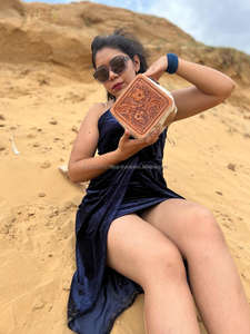 New Western Style Handcrafted Tooled Hair on Hide Fur Leather <b>Jewelry</b> <b>Box</b> Hand Carved <b>Travel</b> <b>Jewelry</b> Essentials Minimal Storage - Product Image 3