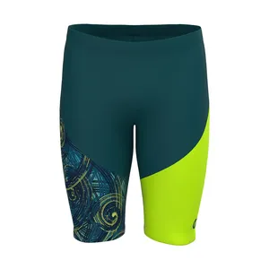 Maillots de bain pour hommes à taille haute, motif Tech Wave vert marine - Product Image 3