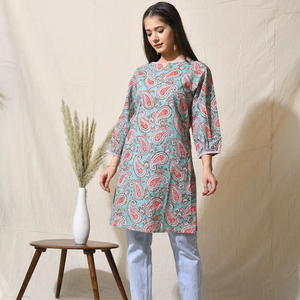 Motif traditionnel main bloc imprimé bohème coton robe durable fabriqué à la main décontracté droite tenue quotidienne tenue quotidienne robe - Product Image 1