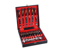 Couteau à beurre et fourchette en acier inoxydable avec manche en corne de buffle et boîte à cadeaux en bois personnalisée artisanat Top vente
