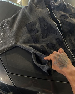 Zipper Hoodie Black Loose Rhinestone Embroidery <b>Crop</b> <b>Top</b> Y2k Retro Street <b>Men</b> Women Hip Hop Hoodie Y2k Street Hight Premium - Product Image 5