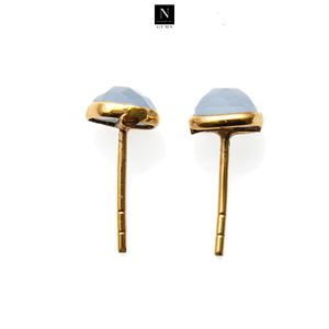 14K <b>Gold</b> Plated Light Blue Chalcedony Gemstone Cushion <b>Studs</b> <b>Earrings</b> Wholesale - Product Image 4