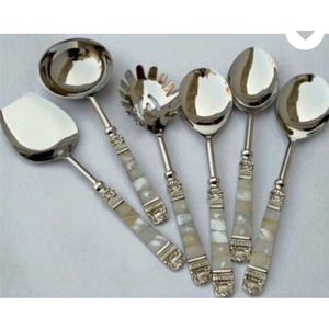 Nouvel ensemble de couverts élégants en acier inoxydable argenté, avec manche martelé, cuillère et fourchette - Product Image 2