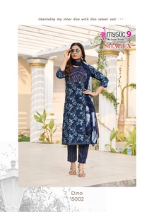 Ensemble Kurti 3 Pièces Prêt-à-Porter pour Femme, en Rayonne Pure, Imprimé, Style Traditionnel, Nouvelle Collection Mariage 2025 - Product Image 3