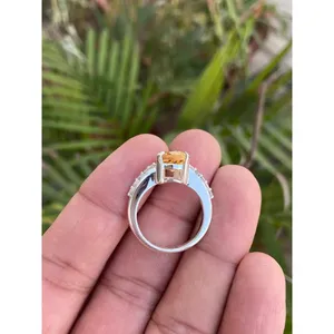 Romantic <b>925</b> <b>Silver</b> Pear Citrine <b>Ring</b> Rose Gold & Gold Plated Set <b>with</b> Natural Gemstones Jade Inlaid Claw Setting for Engagement - Product Image 4