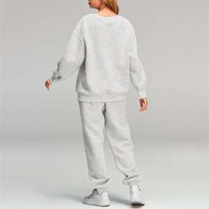 Qualité supérieure 100% coton Style couleur pleine longueur femmes survêtement plaine surdimensionné deux pièces ensemble survêtement pour dames - Product Image 6