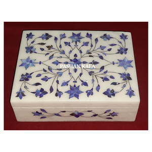 <b>White</b> Makrana Marble Mother Of Pearl Inlay Jewellery <b>Box</b> Hand Made Blue Color Best Design Used For Home Decoration And <b>Gifting</b> - Product Image 1