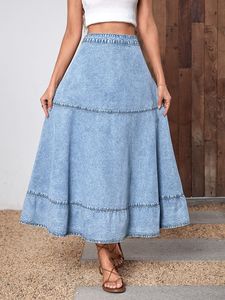 กระโปรงยีนส์ทรงตรงสไตล์โมเดิร์นคลาสสิก Y2K  ไอเท็มสำคัญในตู้เสื้อผ้า  พร้อมโลโก้ที่เอว เหมาะสำหรับฤดูใบไม้ผลิ ฤดูใบไม้ร่วง และฤดูร้อน - Product Image 2