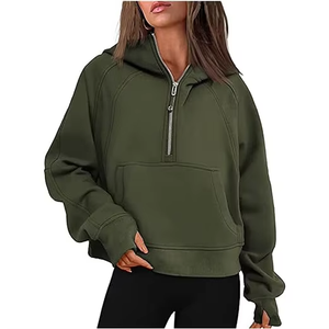 Personalized Logo Women' Fashion <b>Long</b> Sleeve Quarter Zipper Hoodies New Design Solid Color Pockets Quarter Zip <b>Sweatshirt</b> - Product Image 2