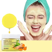 Lingettes Visage Nettoyantes au Curcuma et Acide Kojique, 50 Disques de Coton Pure Marque Blanche, Exfoliants pour l'Élimination des Taches Brunes