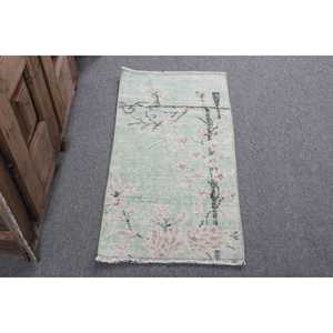 Alfombra Turca, Pequeña, 1.5x2.9 pies, Alfombra Vintage, Alfombra de Lana Verde Marrón con Diseño de Camuflaje - Product Image 1