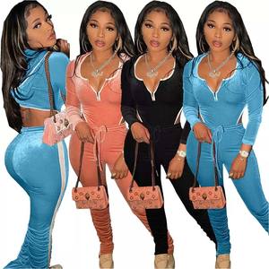 2022 Women Clothing <b>Yk2</b> Velvet 2 Piece Pants Set Casual Outfits for Woman Sexy Hollow Out Two Pieces Set With Hooded - Product Image 4