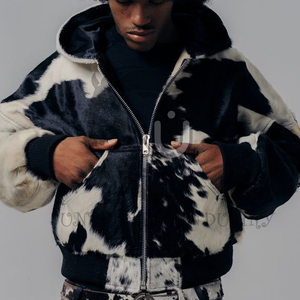 Double Zip Cowhide Unisex Winter Breathable Windproof Heated Hoodie <b>Black</b> White - Product Image 4