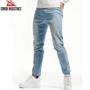 Pantalon en denim élastique taille moyenne pour hommes, en toile douce au toucher, coupe droite, respirant, décontracté, coupe régulière, plat devant, personnalisable - Product Image 3