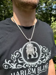 สร้อยคอจี้เพชรโมอีส925แท้ทรงกลมสีเงินสเตอร์ลิงรูปหน้าตัดสดใสแนวฮิปฮอปเย็นเหมาะกับทุกเพศ - Product Image 4