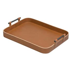 Bandeja de servicio de madera de cuero de precio al por mayor con alta calidad hogareña para bandeja de servicio de mesa de cuero de madera con forma rectangular de Hotel - Product Image 2