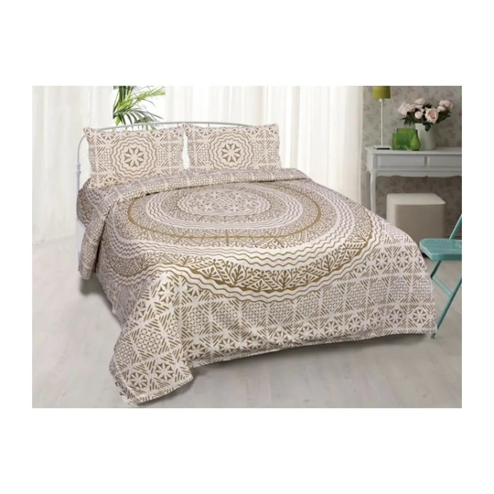 Wholesale Customized 100% Cotton Bed Linen 3 Pcs Bed Sheet Sanganeri Mandala Print Bed Sheet Bedspread