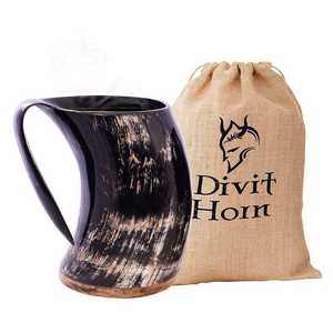 Handcrafted Classic Buffalo Horn Mug Best Price Handmade Viking Drinking Horn Engraved Beer Wine Milk Mug <b>Plastic</b> <b>Glasses</b> India - Product Image 1