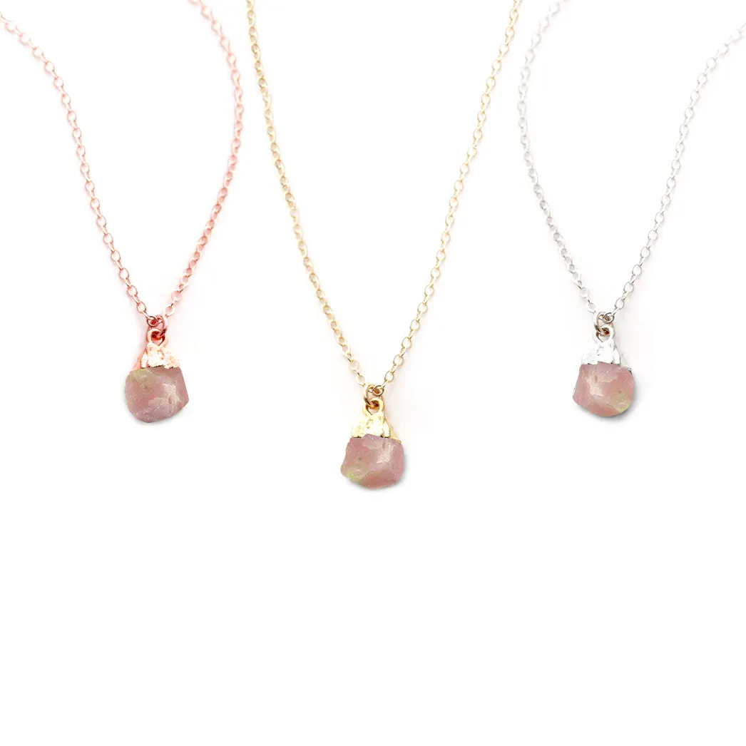 Collier en opale rose naturelle brute 8-10mm, pendentif en or galvanisé, collier en argent 925, bijoux en pierre de naissance