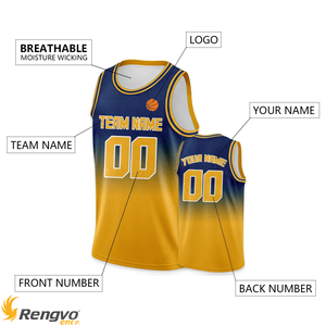 Maillot de basket-ball personnalisable pour jeunes jaune marine dégradé Design imprimé nom de l'équipe numéro Logo respirant Hip-Hop uniforme pour - Product Image 2