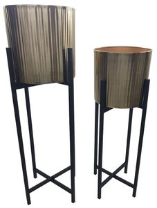 Maceta dorada metálica de alta calidad con soporte negro al mejor precio del exportador y fabricante indio - Product Image 4