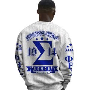 Phi Beta Sigma 1914 Fraternity Knit Sweater <b>Acrylic</b> Chenille Greek Letters Blue White Sigma Sweater Premium Apparel - Product Image 6