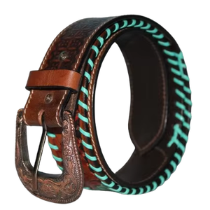 Ceinture en cuir occidental de conception personnalisée fabriquée à la main de qualité supérieure avec tressage de dentelle du fournisseur en gros - Product Image 1