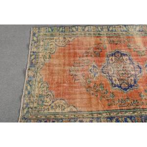 Vintage Orange Blue Wool <b>Rug</b> 5.3 X 9 ft Handmade <b>Boho</b> Style Turkish Patchwork Design Latex for Bedside Hallway Area <b>Rugs</b> & Sets - Product Image 3
