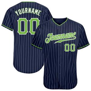 Meilleure vente maillot de baseball authentique bleu marine à fines rayures vert fluo-blanc ensemble grande taille respirant pour équipes - Product Image 1