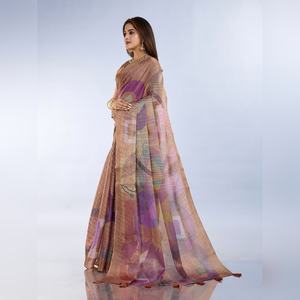 Sari imprimé abstrait marron le plus vendu, imprimés GG-451 parfaits, imprimés abstraits luxueux, mélange parfait - Product Image 3